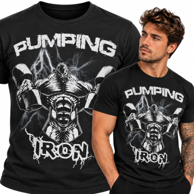 KOSZULKA NA SIŁOWNIĘ  PUMPING IRON CZARNA